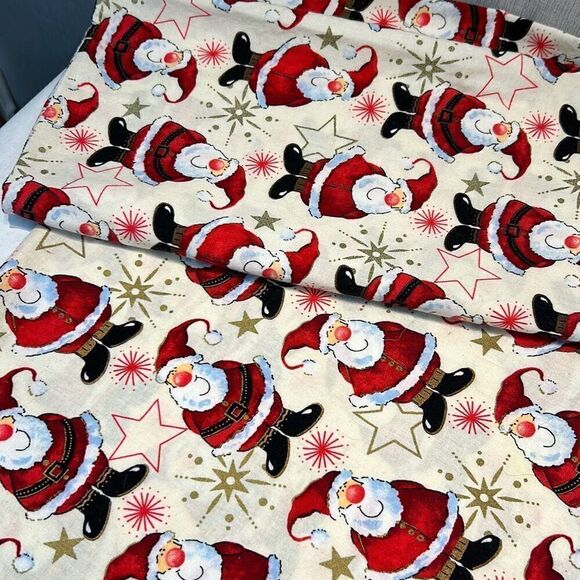 Handmade Christmas Santa Clause Pillowcases Standard Cream Red Stars Holiday Set - Picture 2 of 8